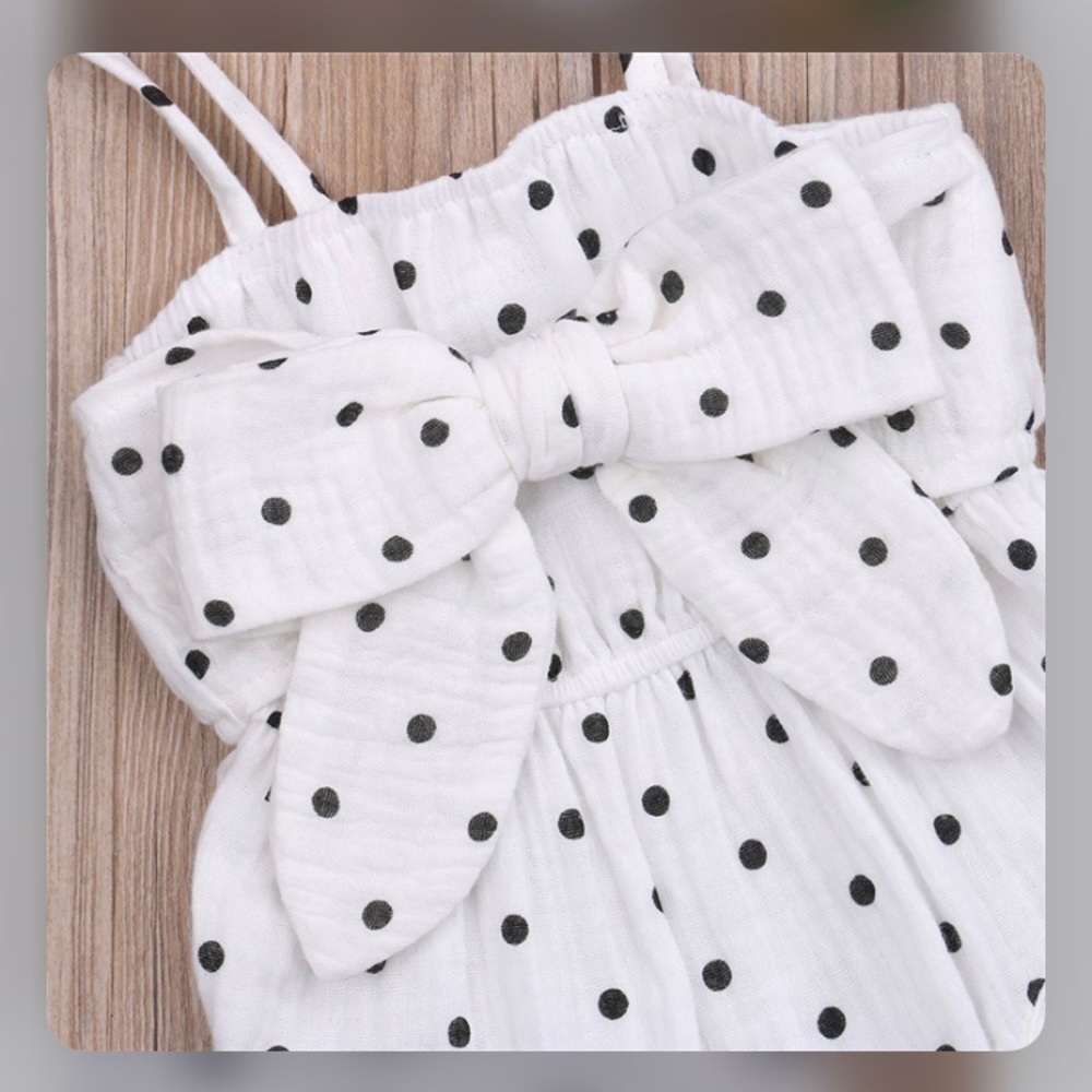 White & Black polka dot Romper & headband set child size 12-18 months - Picture 3 of 10